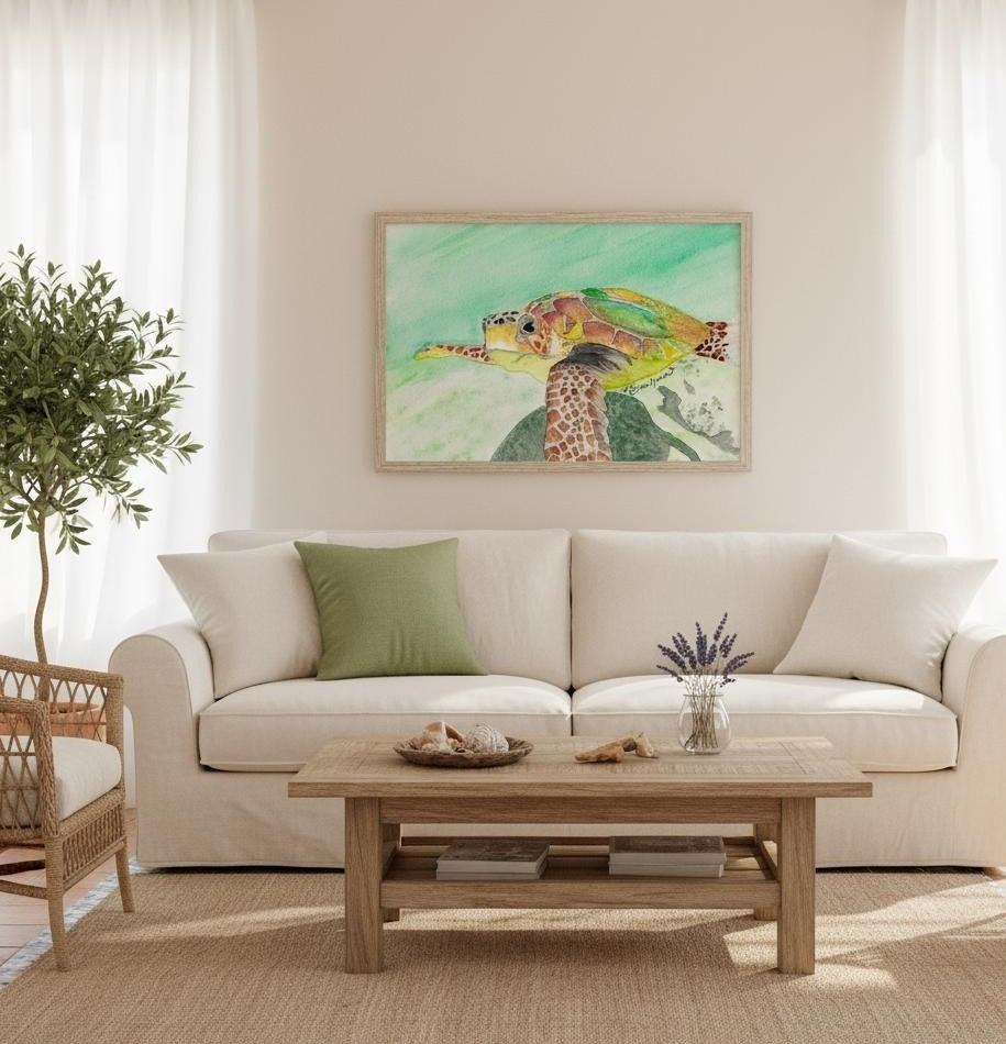 Sea Turtle Serenity Watercolor Print -- Museum-Quality Matte Paper Poster